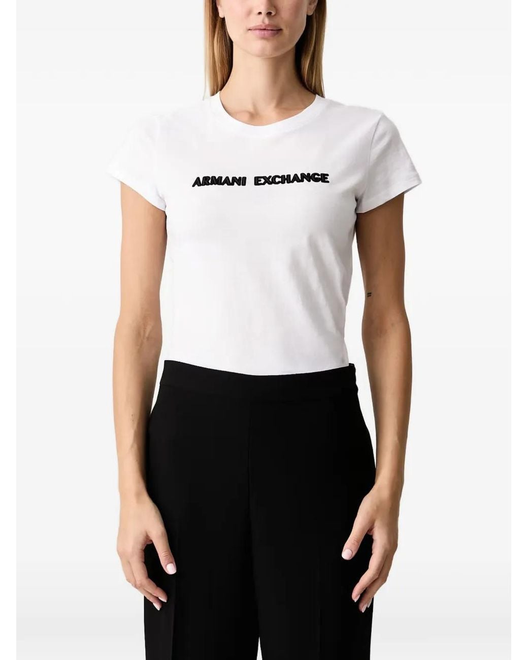ARMANI EXCHANGE White Logo-Embroidered T-Shirt