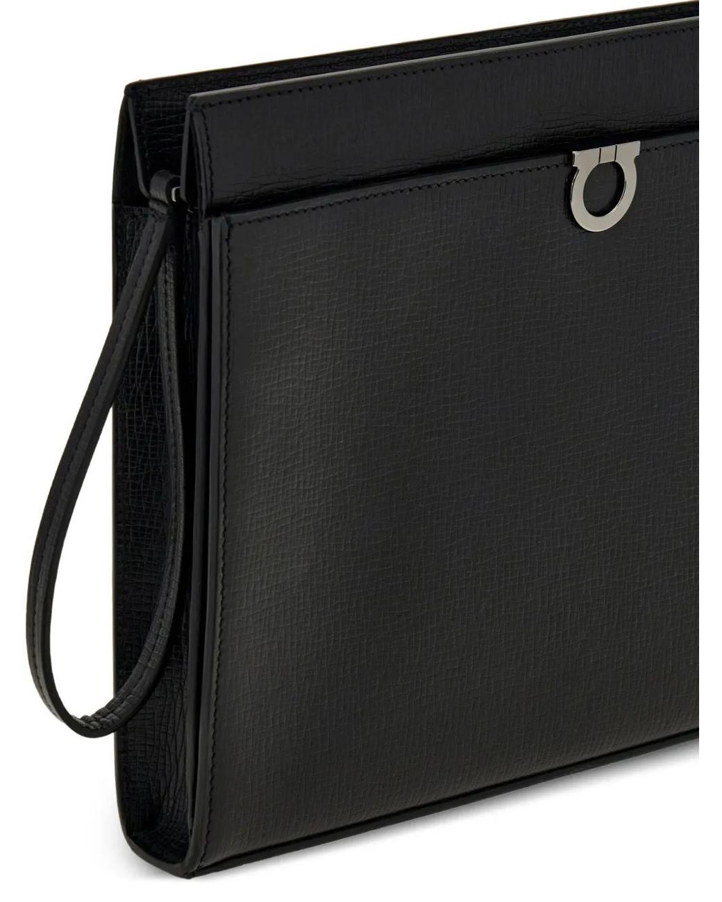 Ferragamo Black Gancini Leather Pouch for men
