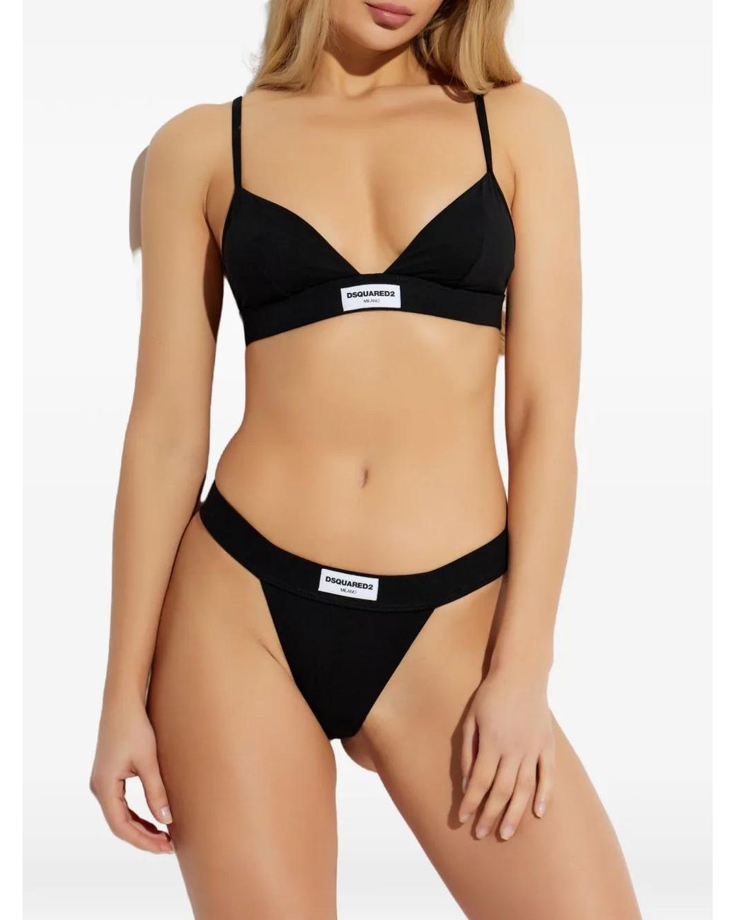 DSquared² Black Logo-Patch Thong