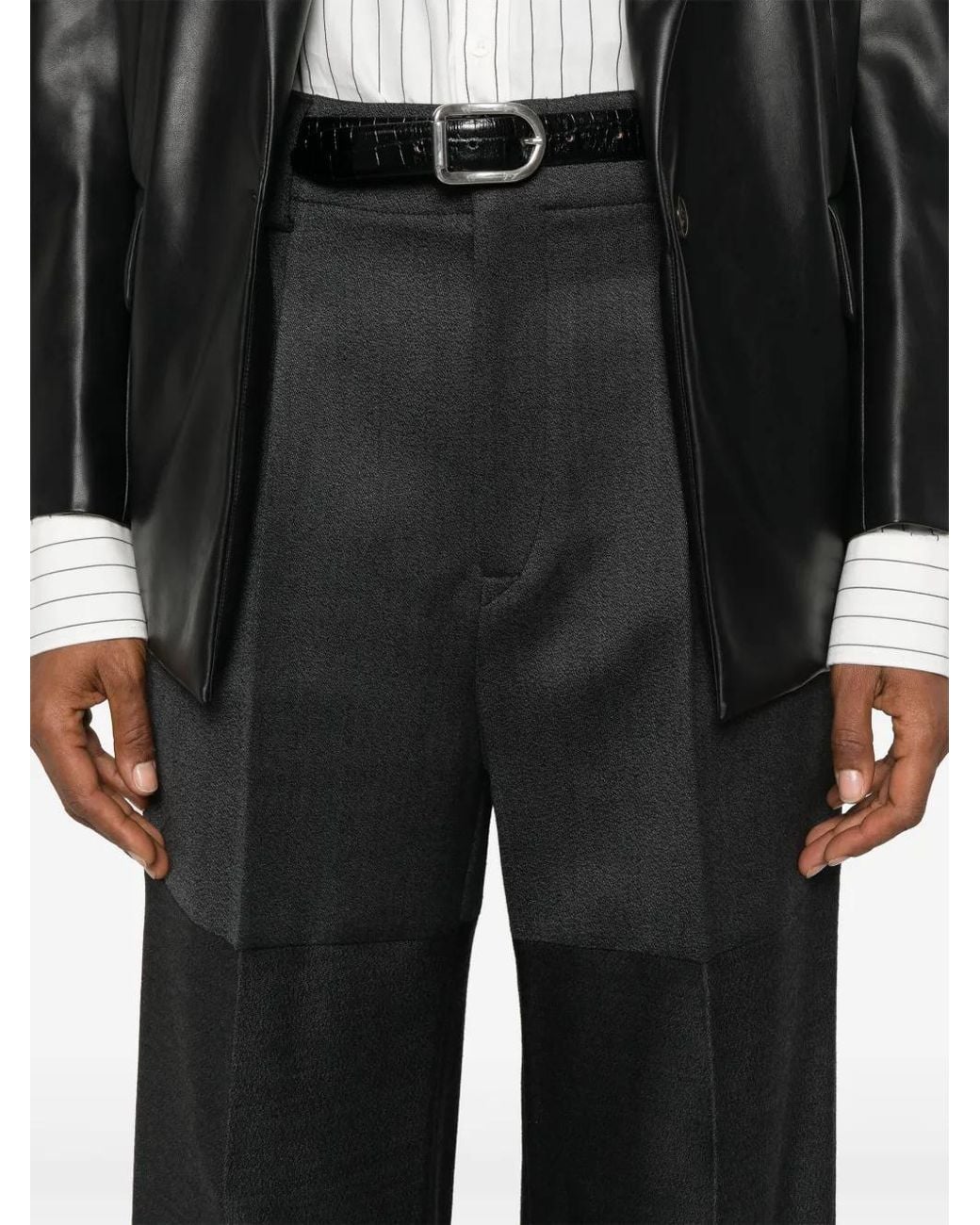 Victoria Beckham Gray Panelled-Design Wool-Blend Straight-Leg Trousers