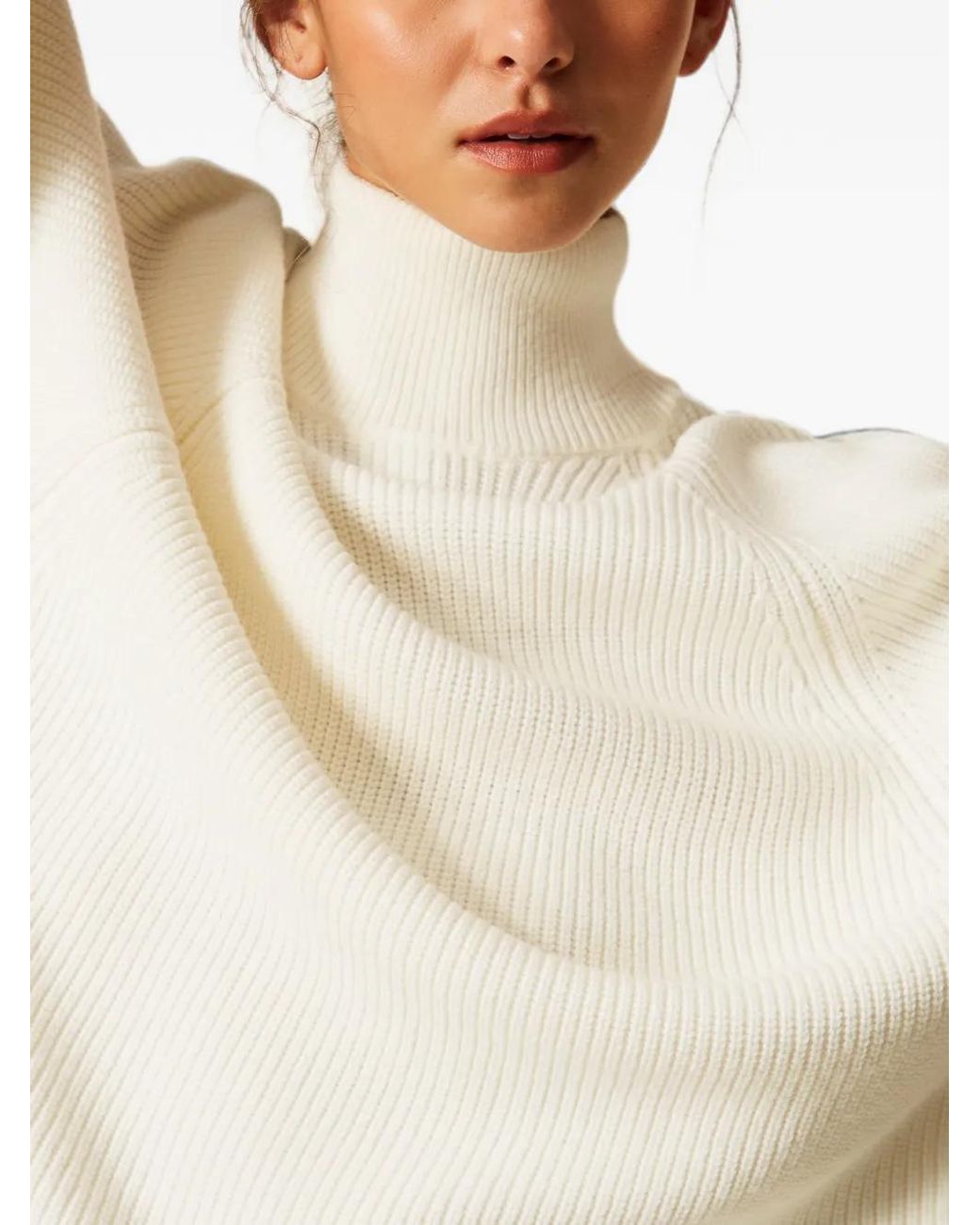 Twinset White Pull Oversize À Col Roulé