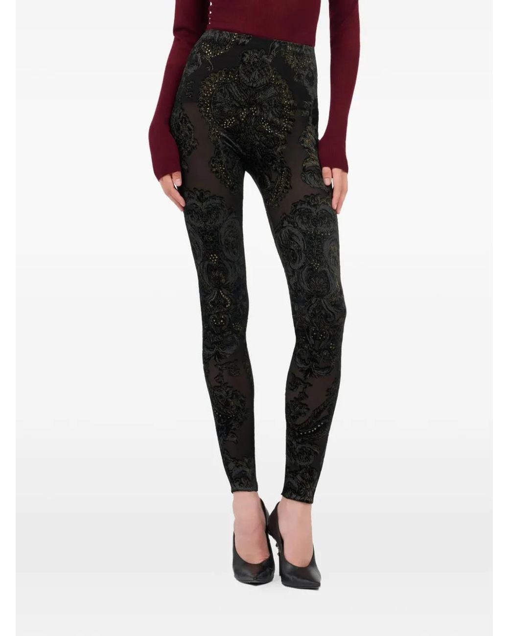 Roberto Cavalli Black Ornamental-Print Leggings
