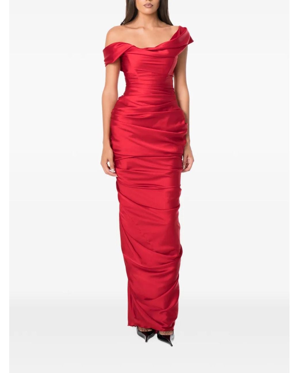 NORINA ST Red Mia Draped Off-Shoulder Maxi Dress
