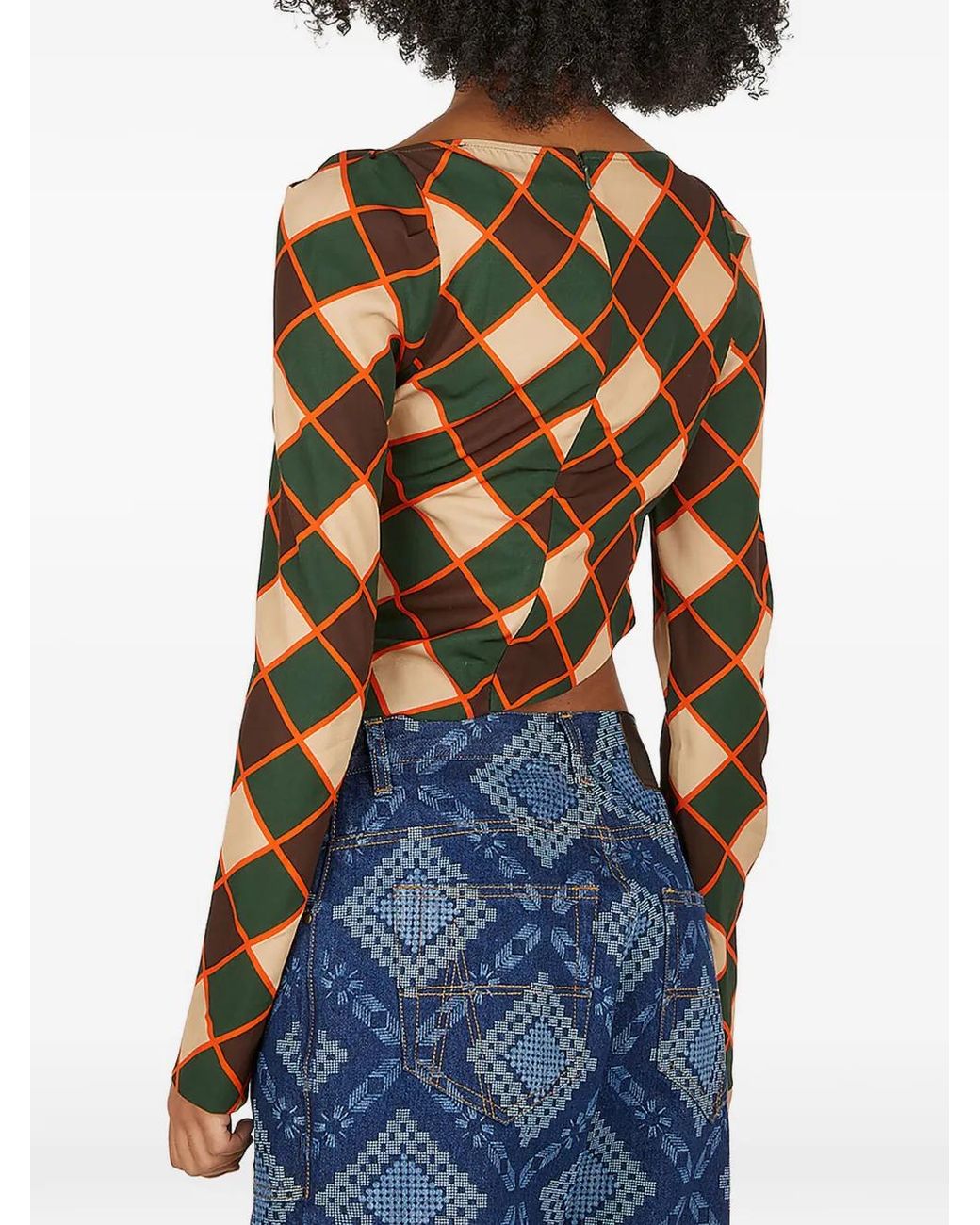 Ahluwalia Blue Asymmetric Graphic Long-Sleeve Blouse
