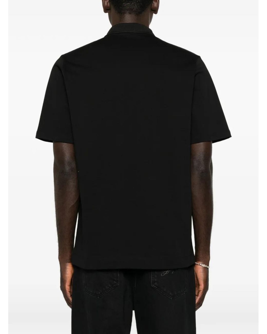 Rhun Black Logo-Embroidered Short-Sleeve Polo Shirt for men