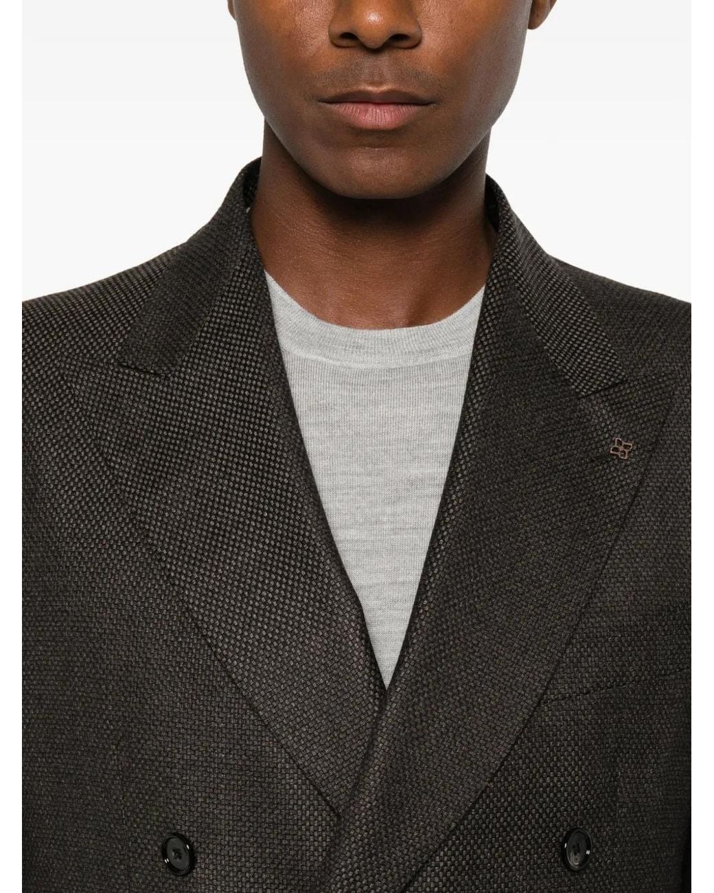 Tagliatore Black Double-Breasted Micro-Patterned Jacket for men