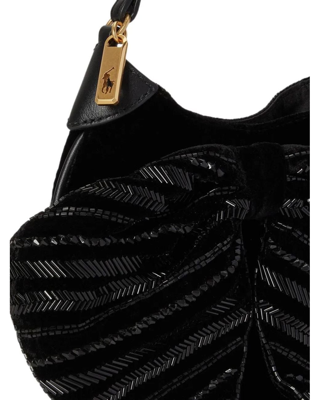 Polo Ralph Lauren Black Bead-Embellished Bow-Detail Shoulder Bag
