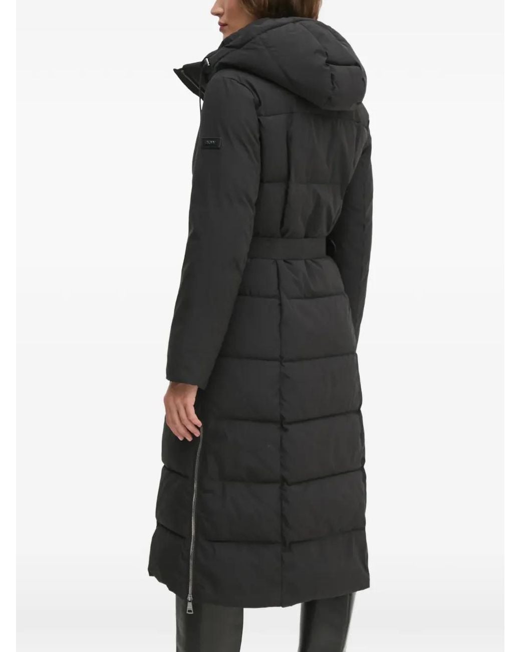 DKNY Black Belted Hooded Coat