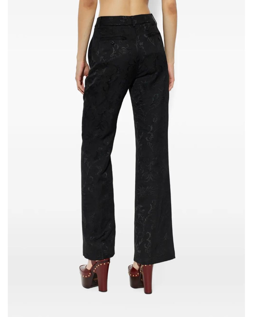 Etro Black Jacquard Bootcut Trousers With Floral Motif