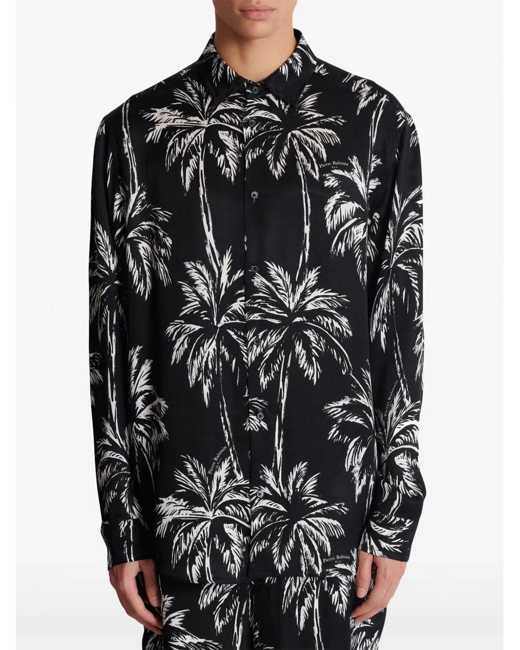 Balmain Black Floral Pattern Shirt for men