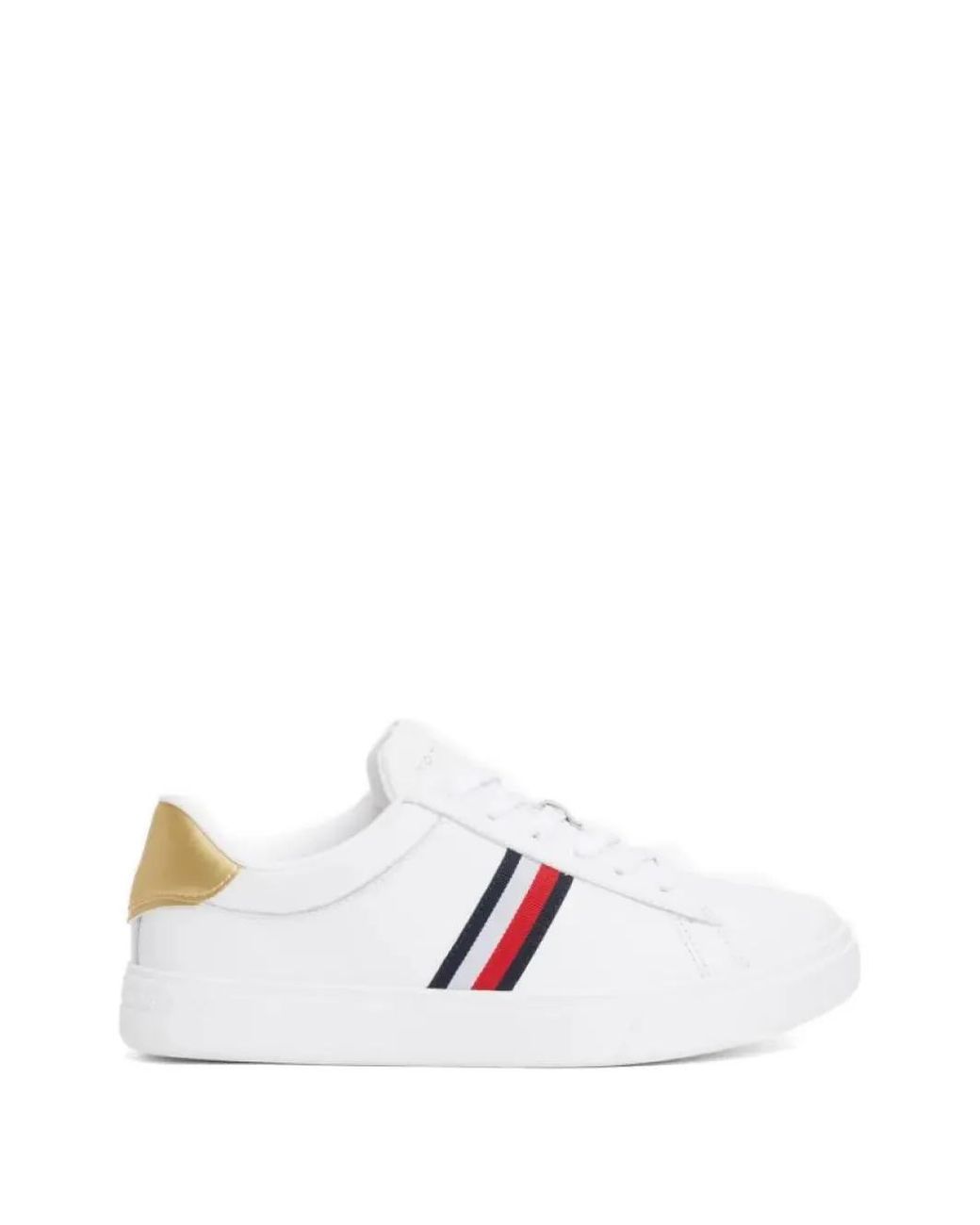 Tommy Hilfiger White Stripe-Detail Leather Sneakers