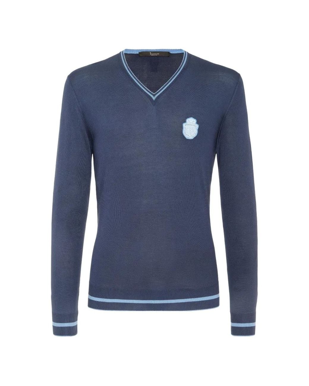 Billionaire Blue Pull À Col V Et Blason Brodé for men