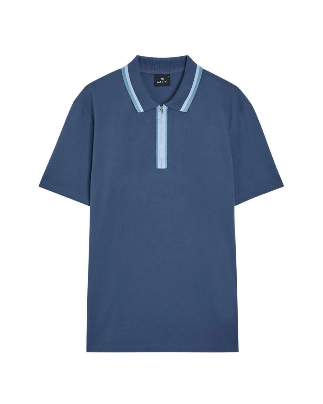 Paul Smith Blue Contrast Tipping Zip Polo Shirt for men