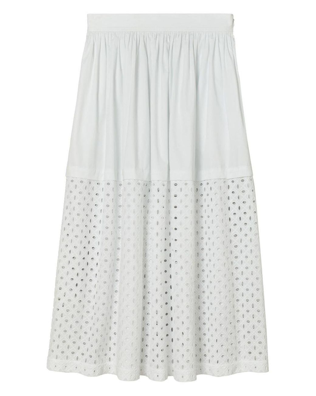 Tory Burch Eyelet Midi Skirt in White | Lyst UK