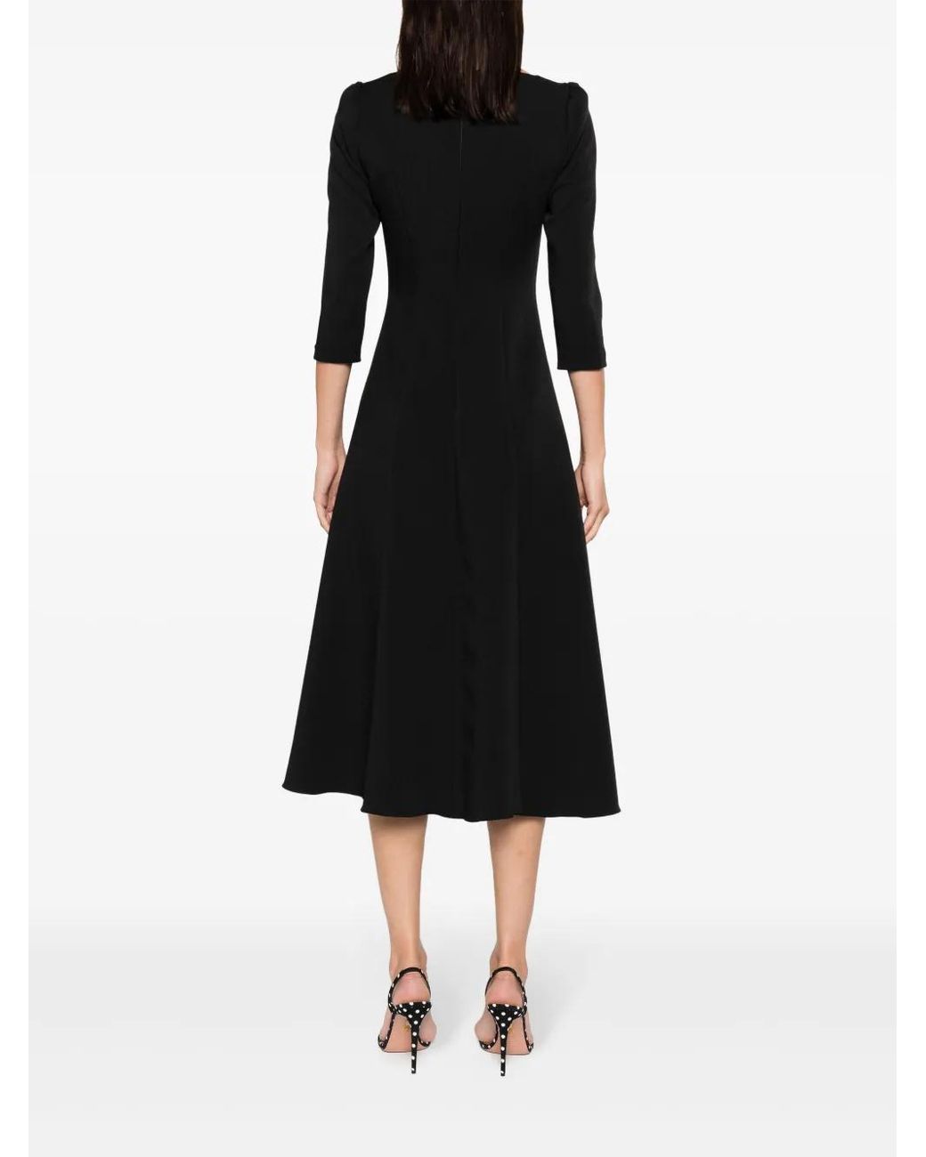 Nissa Black Rhinestoned Crepe Midi Dress
