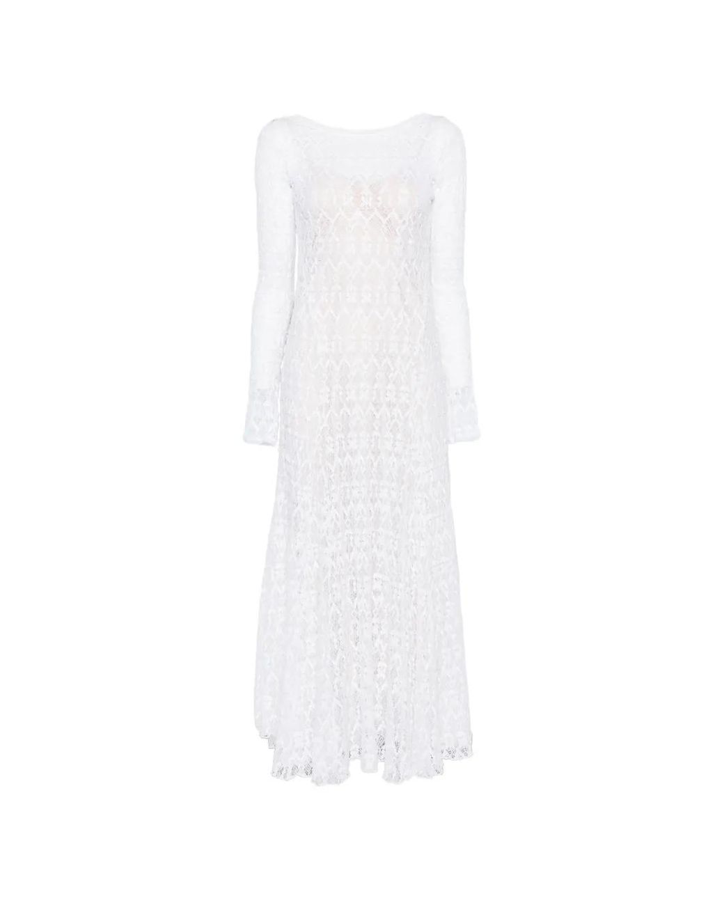 Forte_forte White Long-Sleeves Lace Maxi Dress