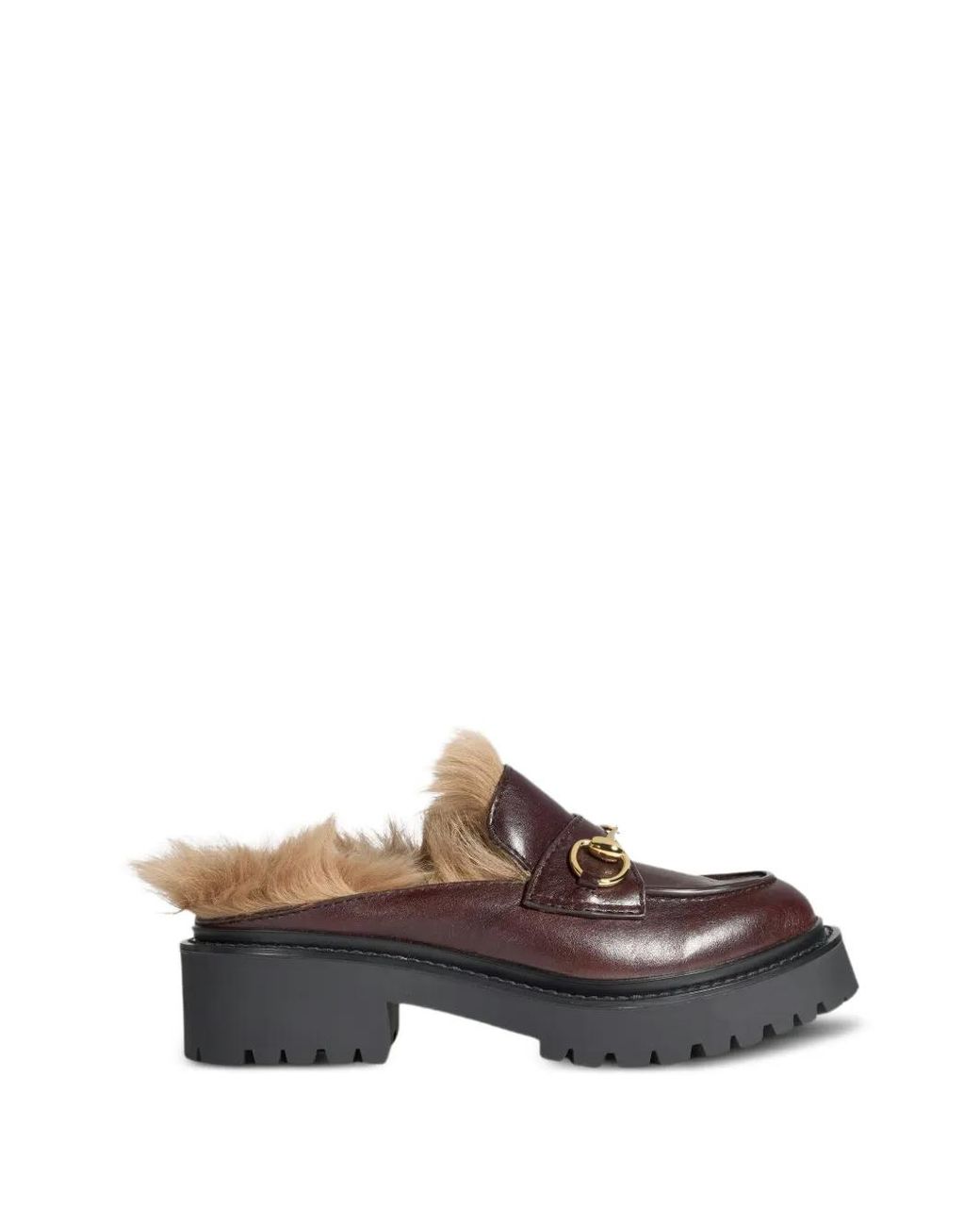 Gucci Brown Horsebit Shearling-Lined Mules