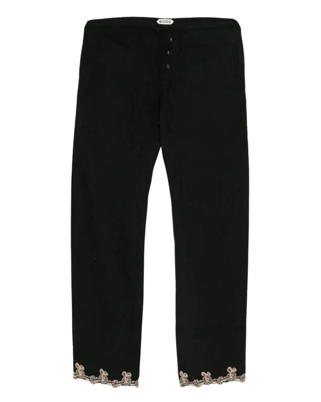 Bode Black Lace-Trimmed Drawstring Trousers for men