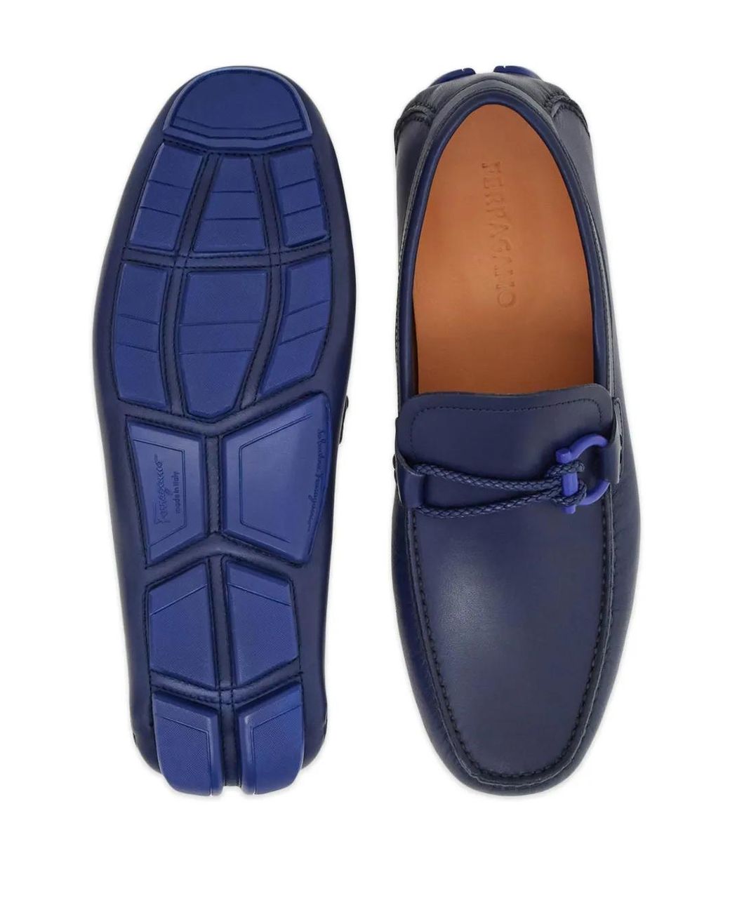 Ferragamo Blue Driver Gancini-Plaque Loafers for men