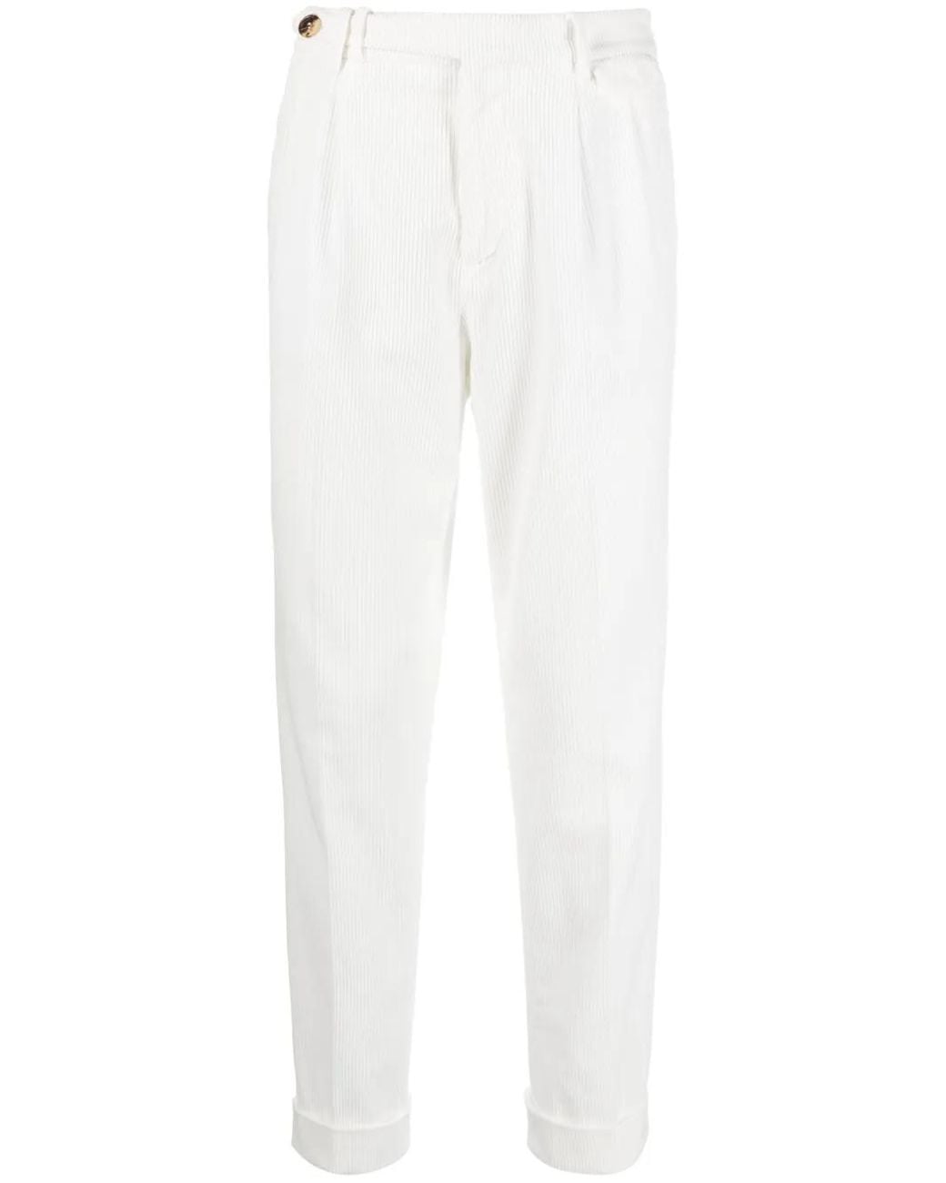 Brunello Cucinelli White Corduroy Straight-Leg Trousers for men