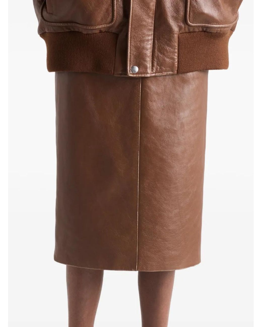 Prada Leren Midi-Kokerrok in het Brown
