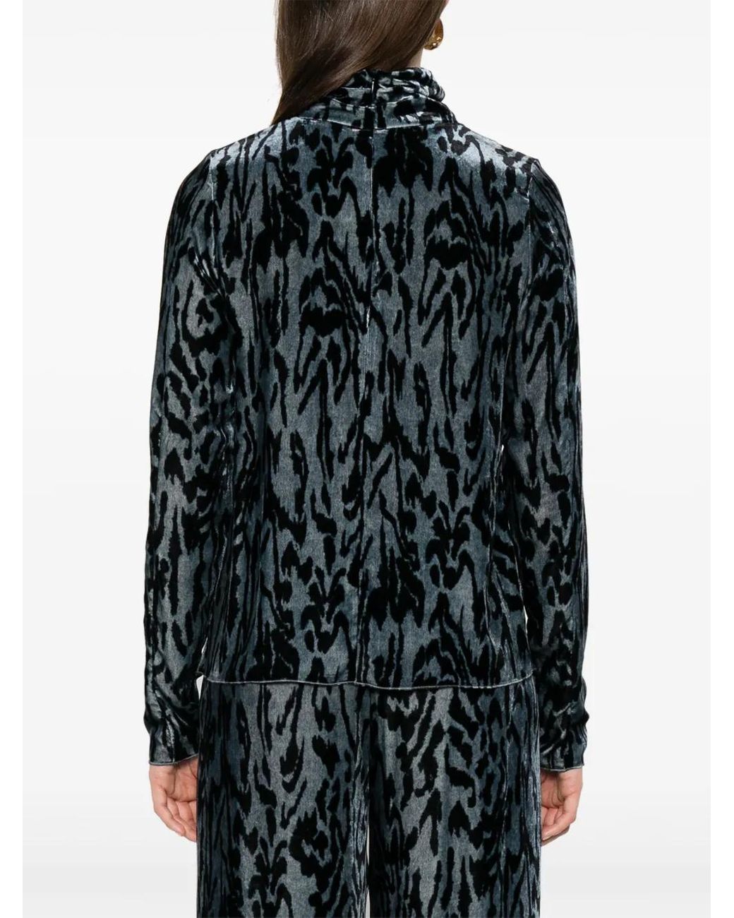 Forte_forte Black Animal-Print Turtleneck Top