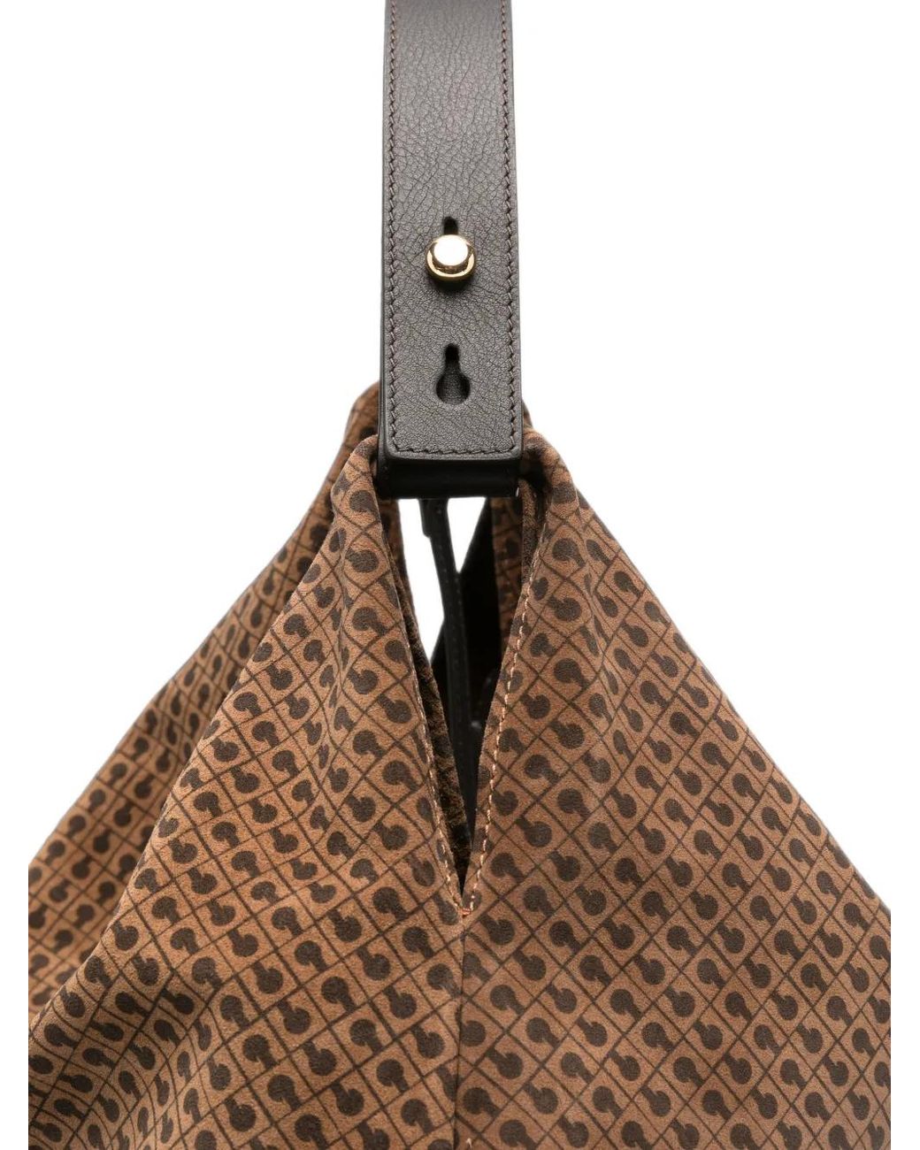 Gherardini Brown Medium Monogram-Pattern Leather Shoulder Bag