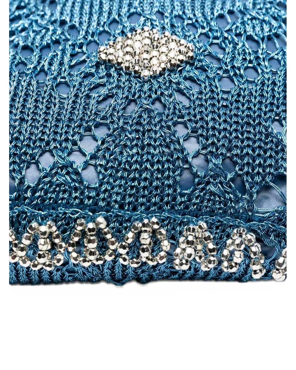 Rabanne Blue Beaded Circular-Handle Tote Bag