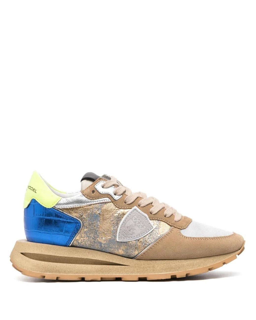 Philippe Model Blue Panelled Leather Mesh Sneakers