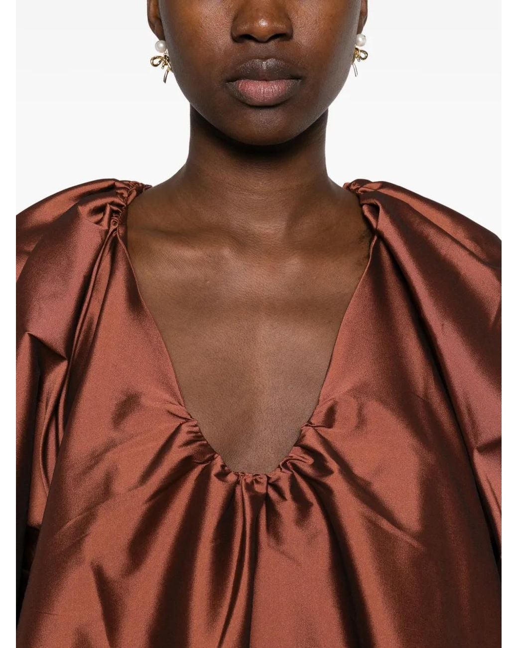 BERNADETTE Brown George Puff-Sleeve Mini Dress