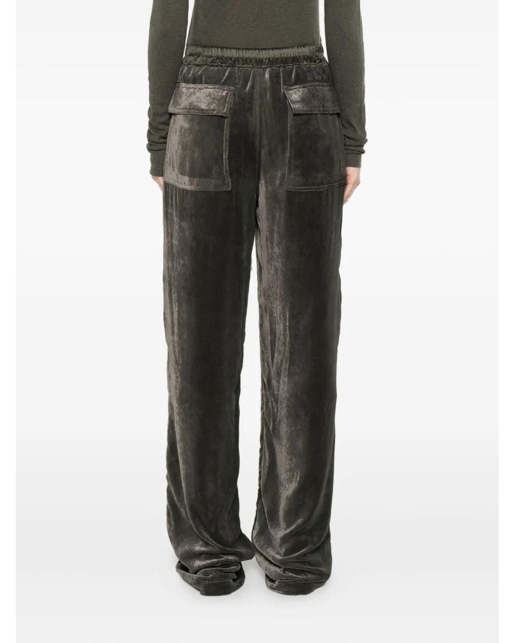Rick Owens Black Velvet Trousers With Drawstring Closure For
