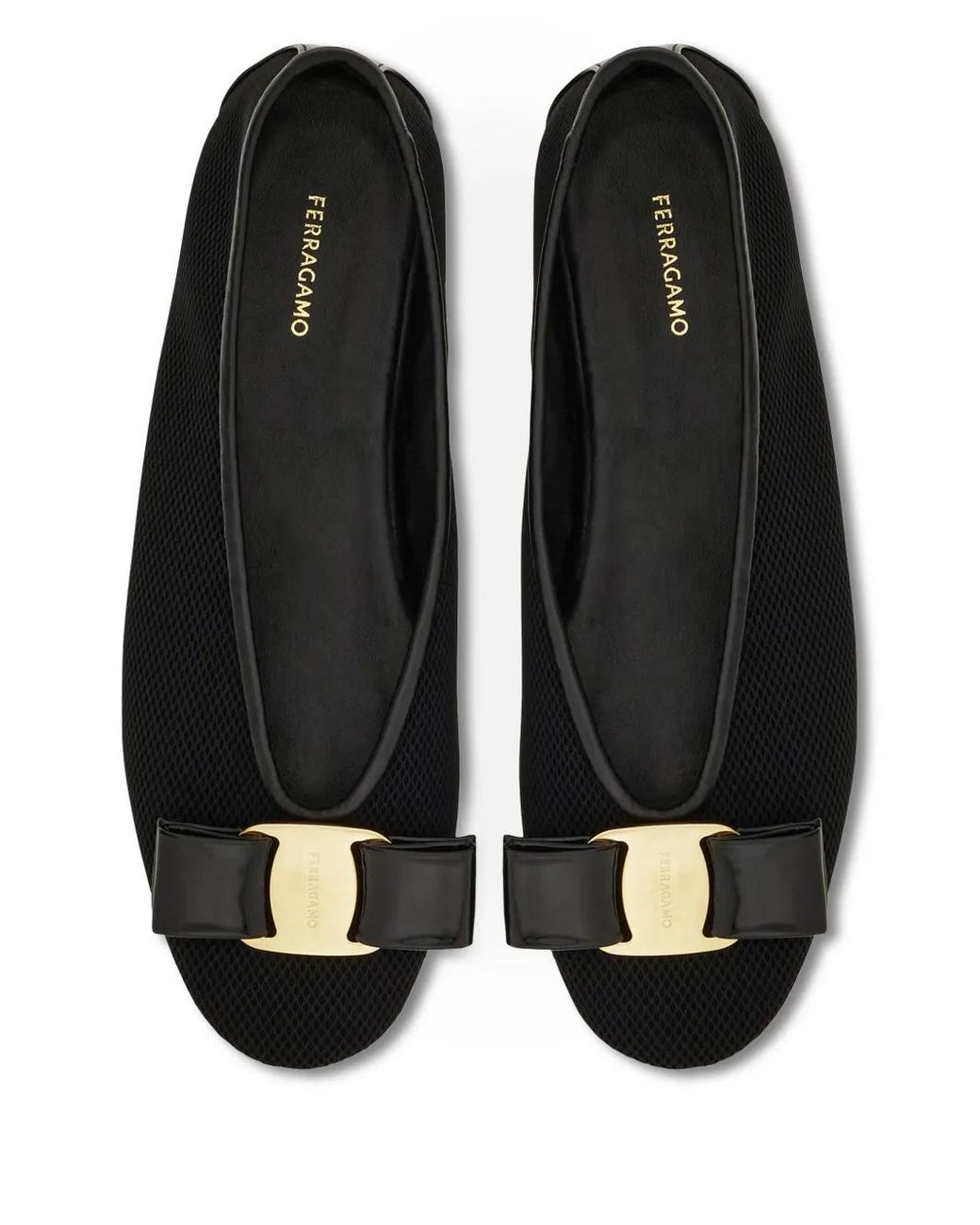 Ferragamo Black Vara Mesh Ballet Flats