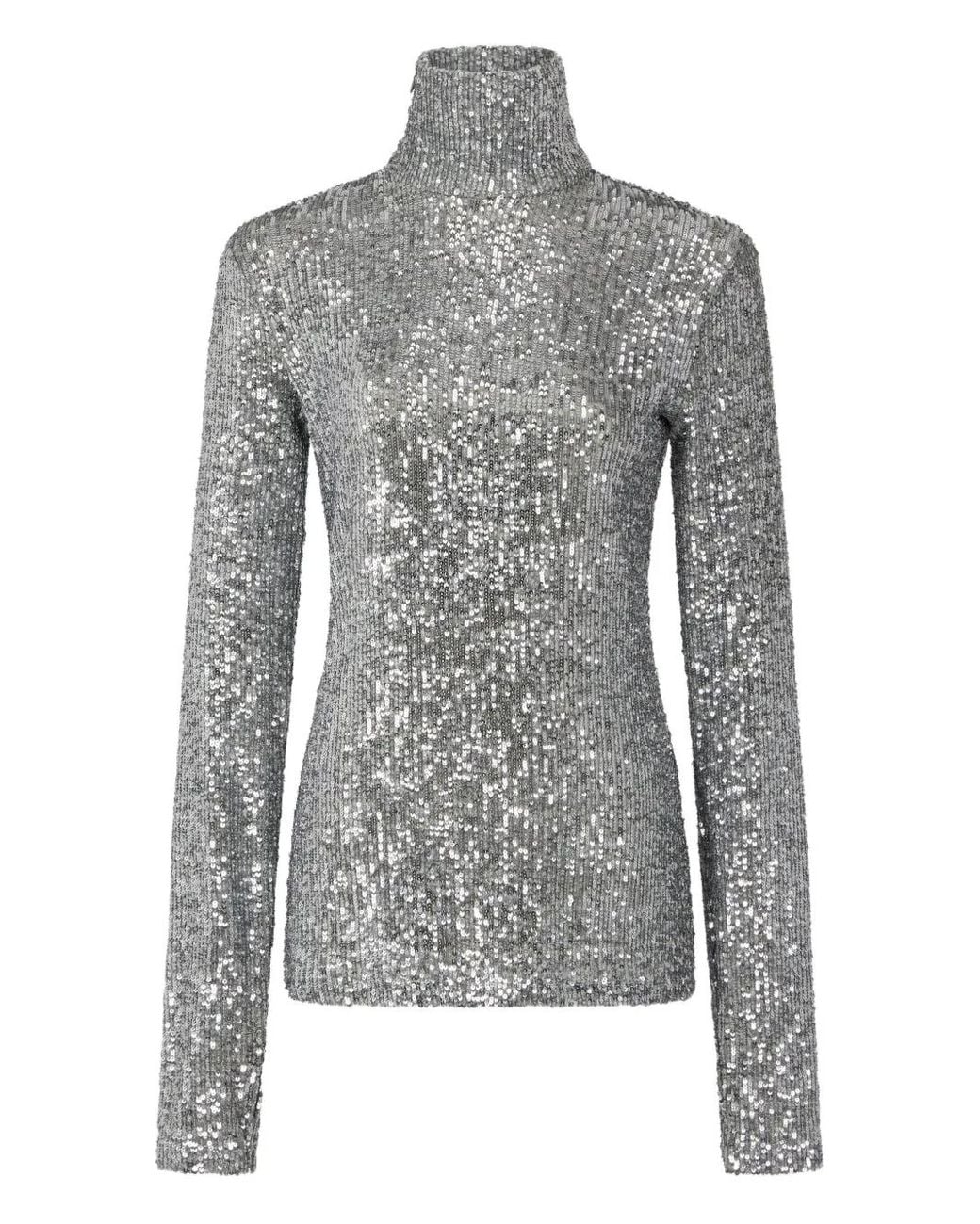 Rabanne Gray Sequinned Turtleneck Top
