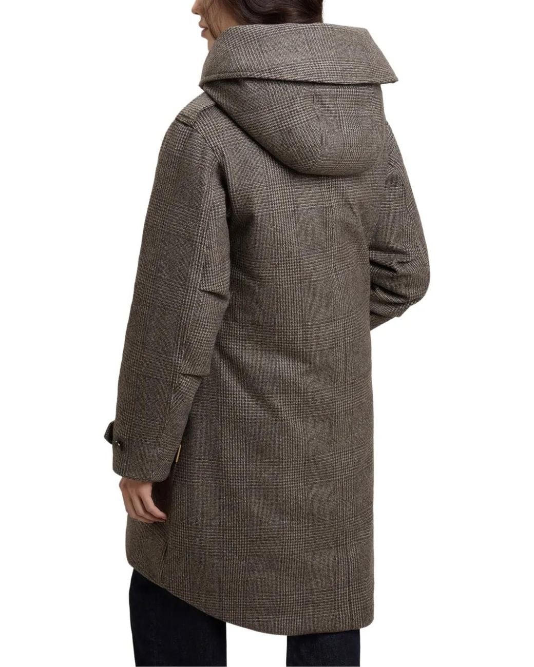 Woolrich Gray Prince Of Wales Check Wool Parka Coat