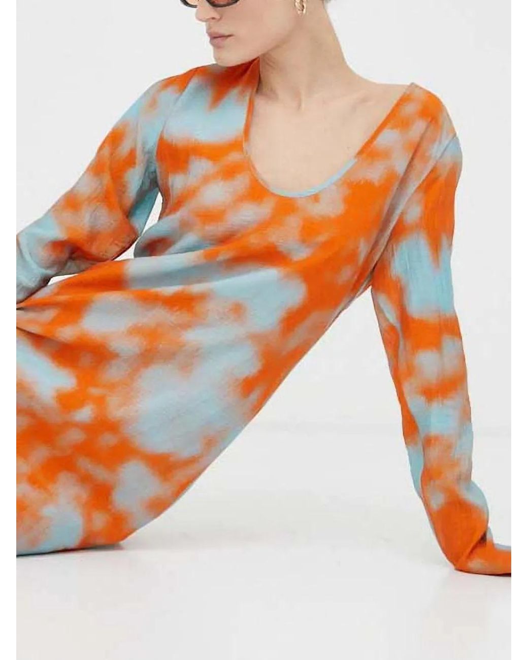 Samsøe & Samsøe Orange Long-Sleeves Split Midi Dress