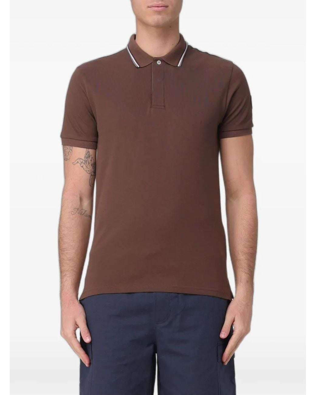 Colmar Brown Logo-Patch Tipped Polo Shirt for men