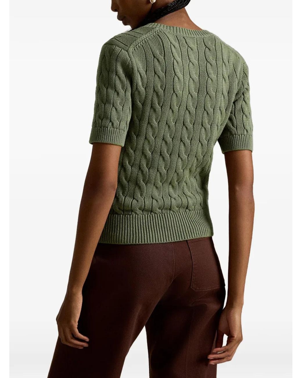 Polo Ralph Lauren Green Cable-Knit Cotton Cardigan