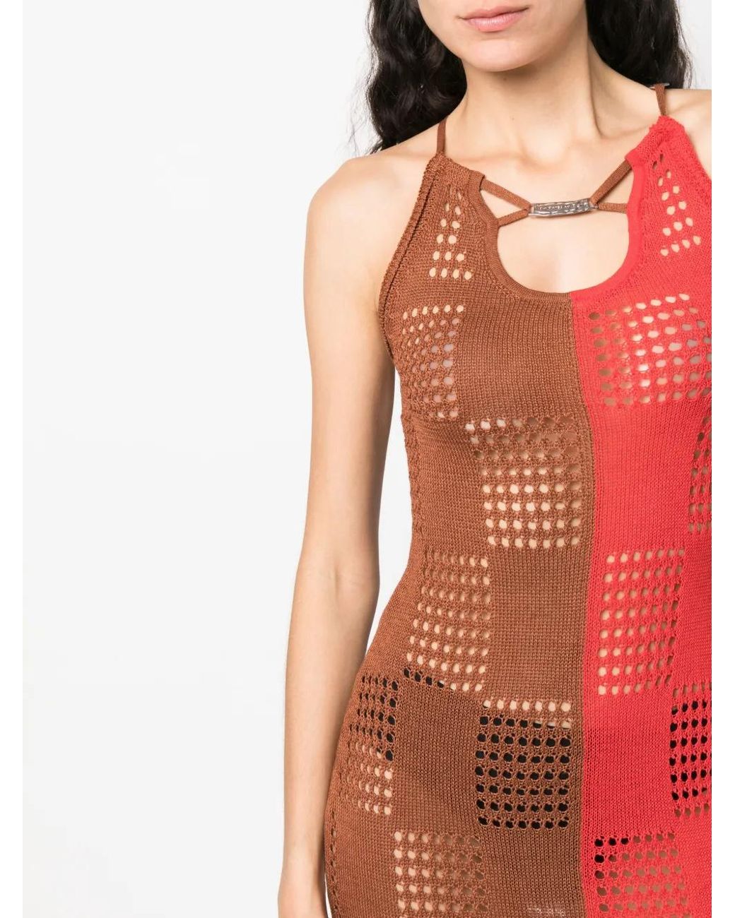 ANDERSSON BELL Red Two-Tone Open-Knit Dress