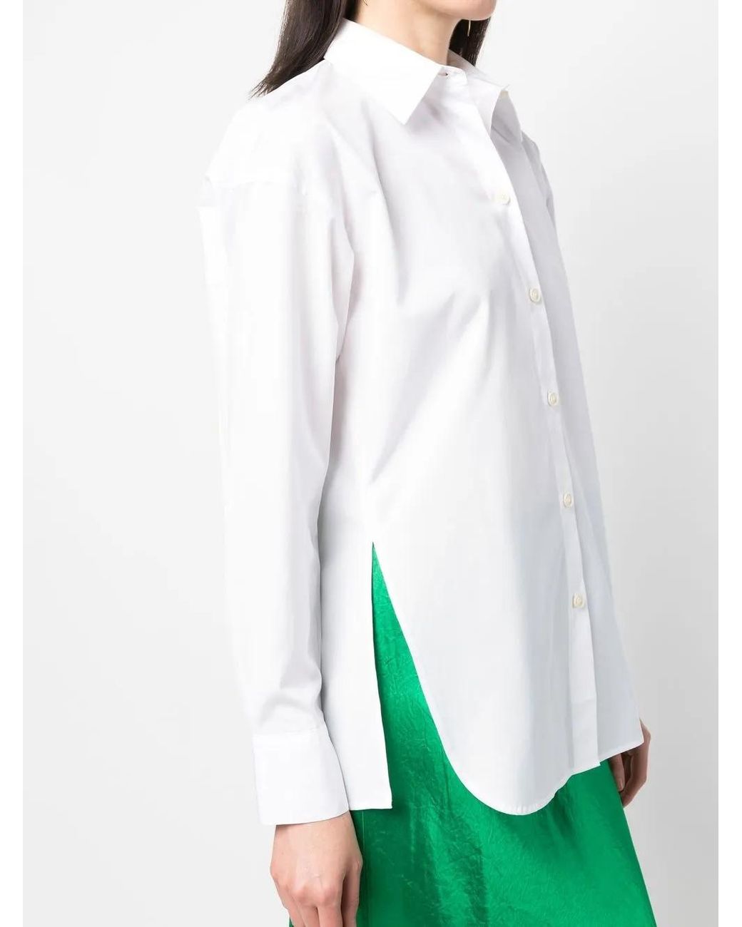 Vince White Side-Slit Cotton Shirt