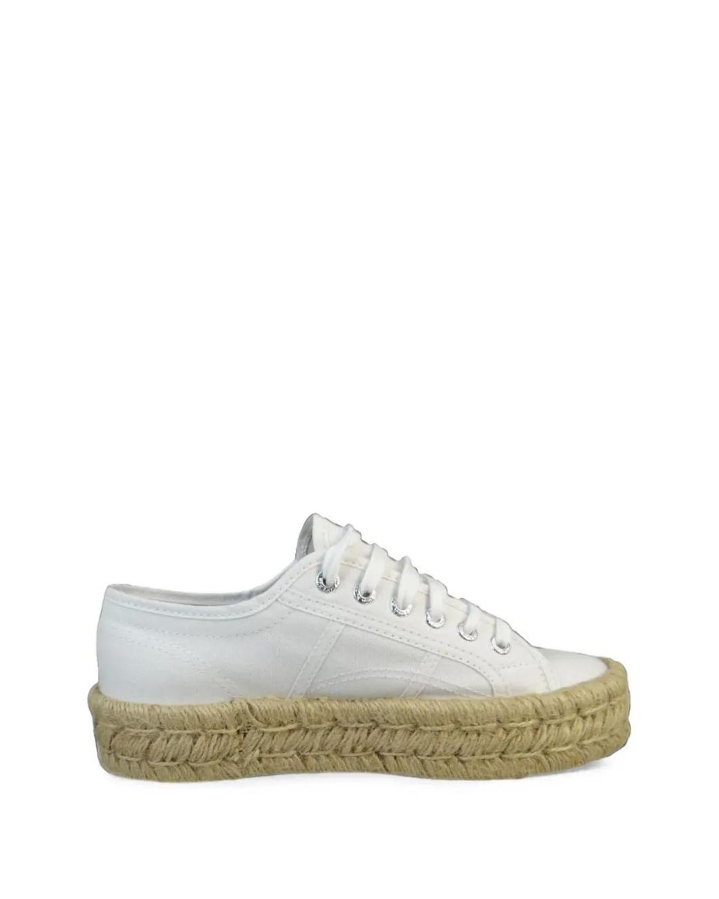 Superga White Braided-Sole Lace-Up Sneakers