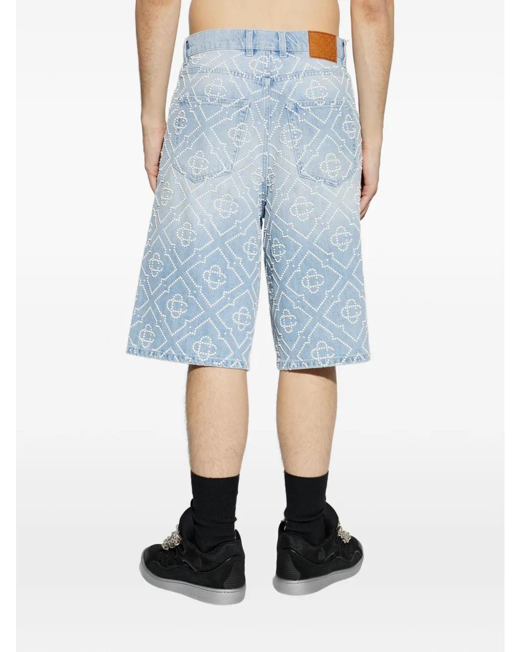 Casablanca Blue Pearl-Monogram Denim Shorts for men