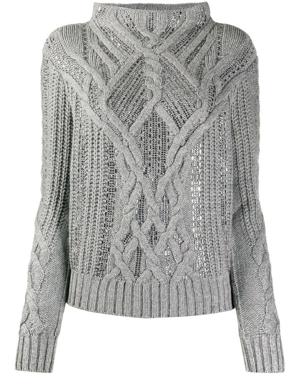 Ermanno Scervino Synthetic Crystal-embellished Cable Knit Jumper in ...