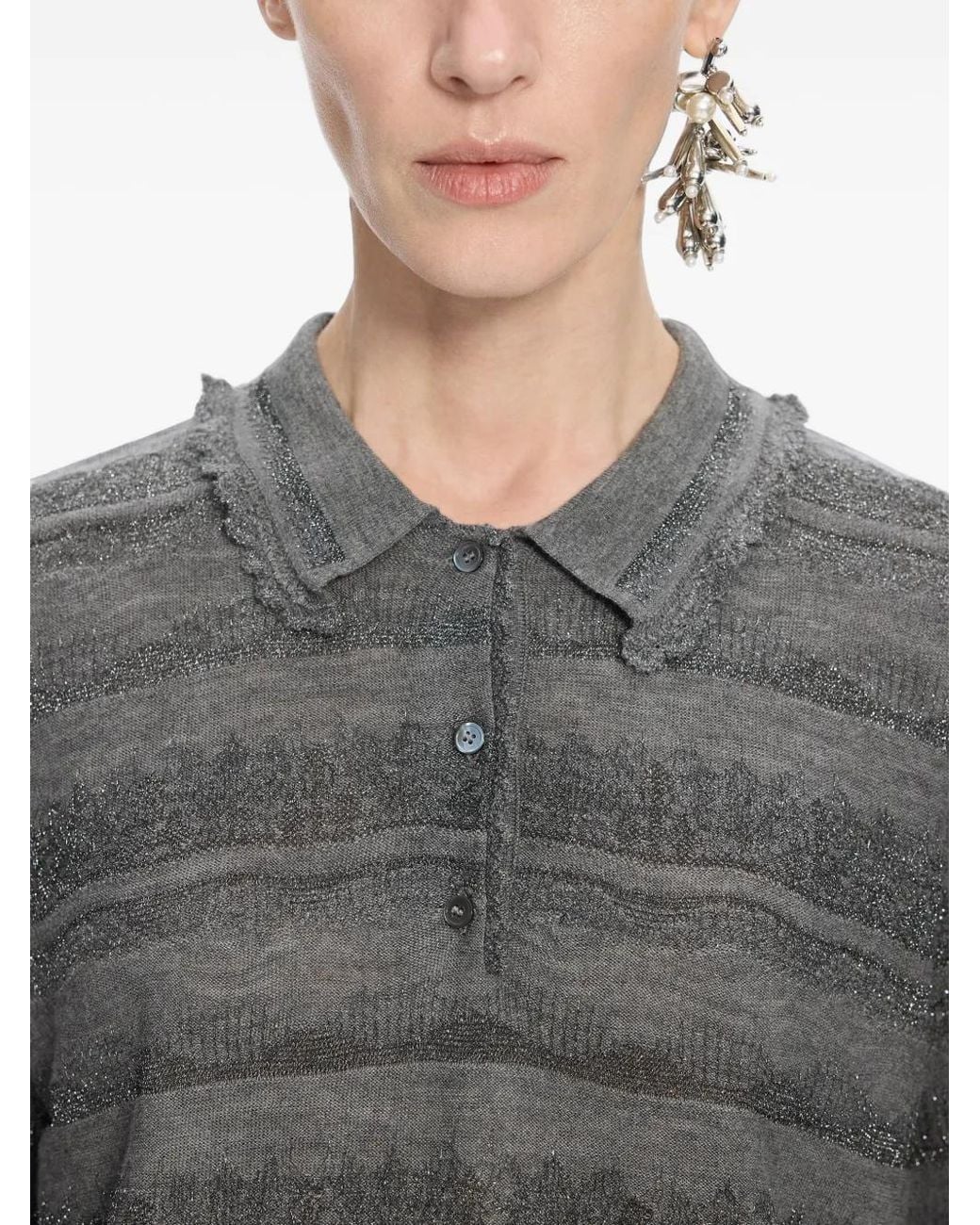 JNBY Gray Striped Textured-Knit Polo Shirt
