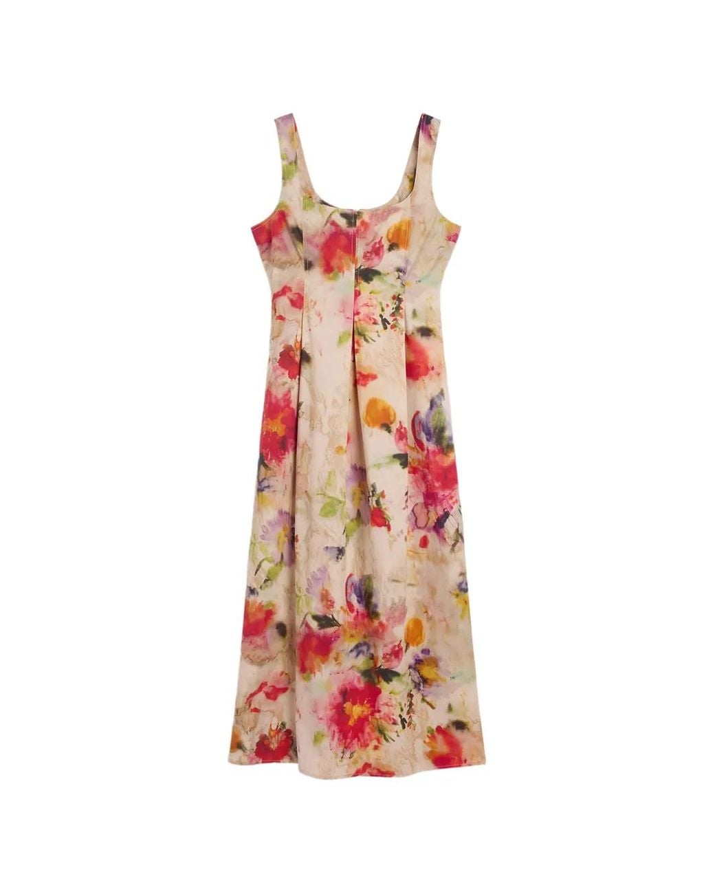 Momoní White Shue Midi Printed Pleated Dress