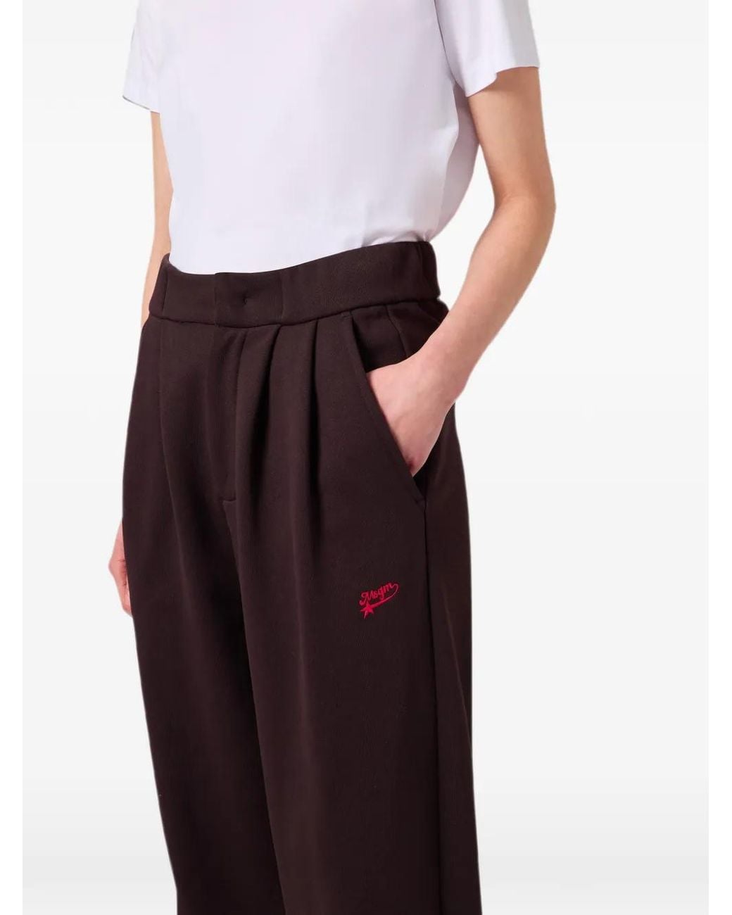 MSGM Purple Pleated Logo-Embroidered Straight Trousers