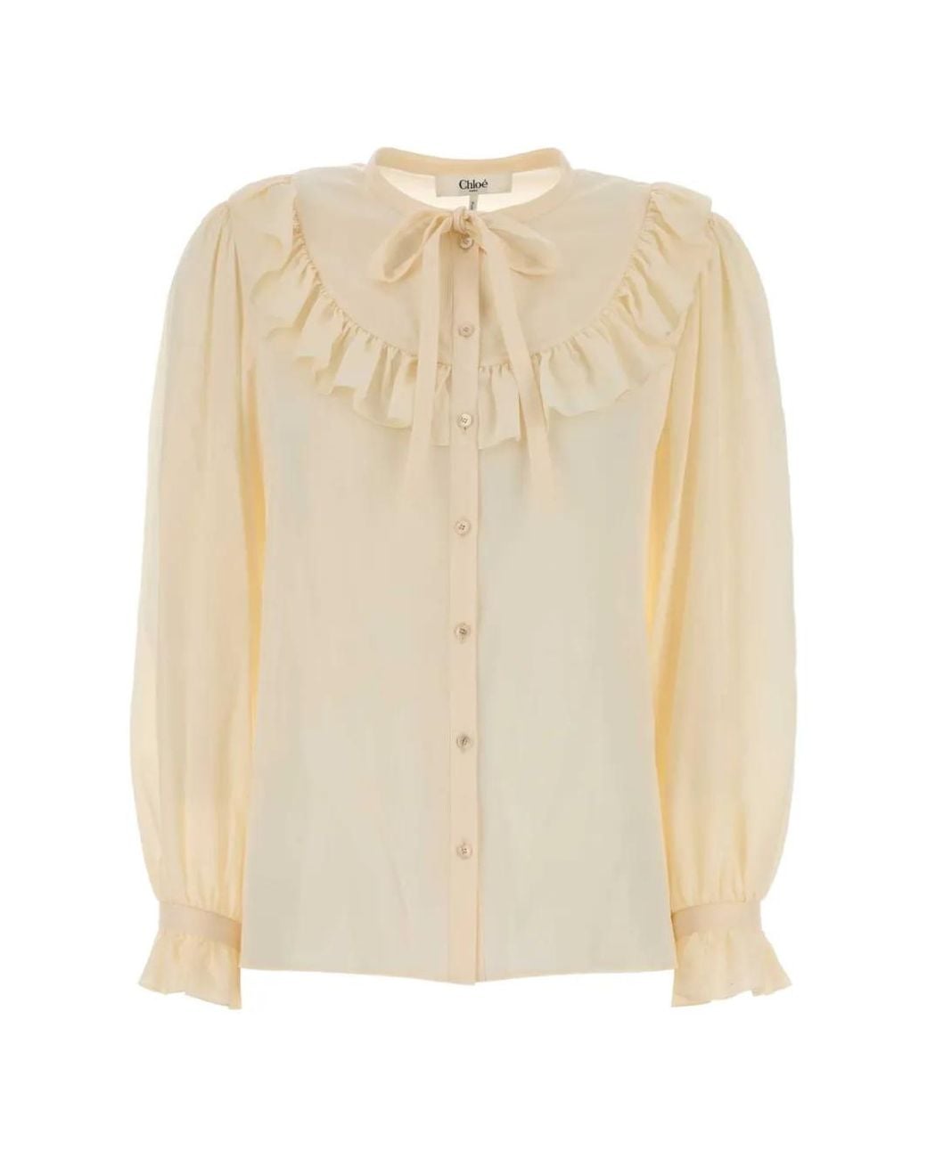 Chloé Natural Ruffled Silk-Crepe Blouse