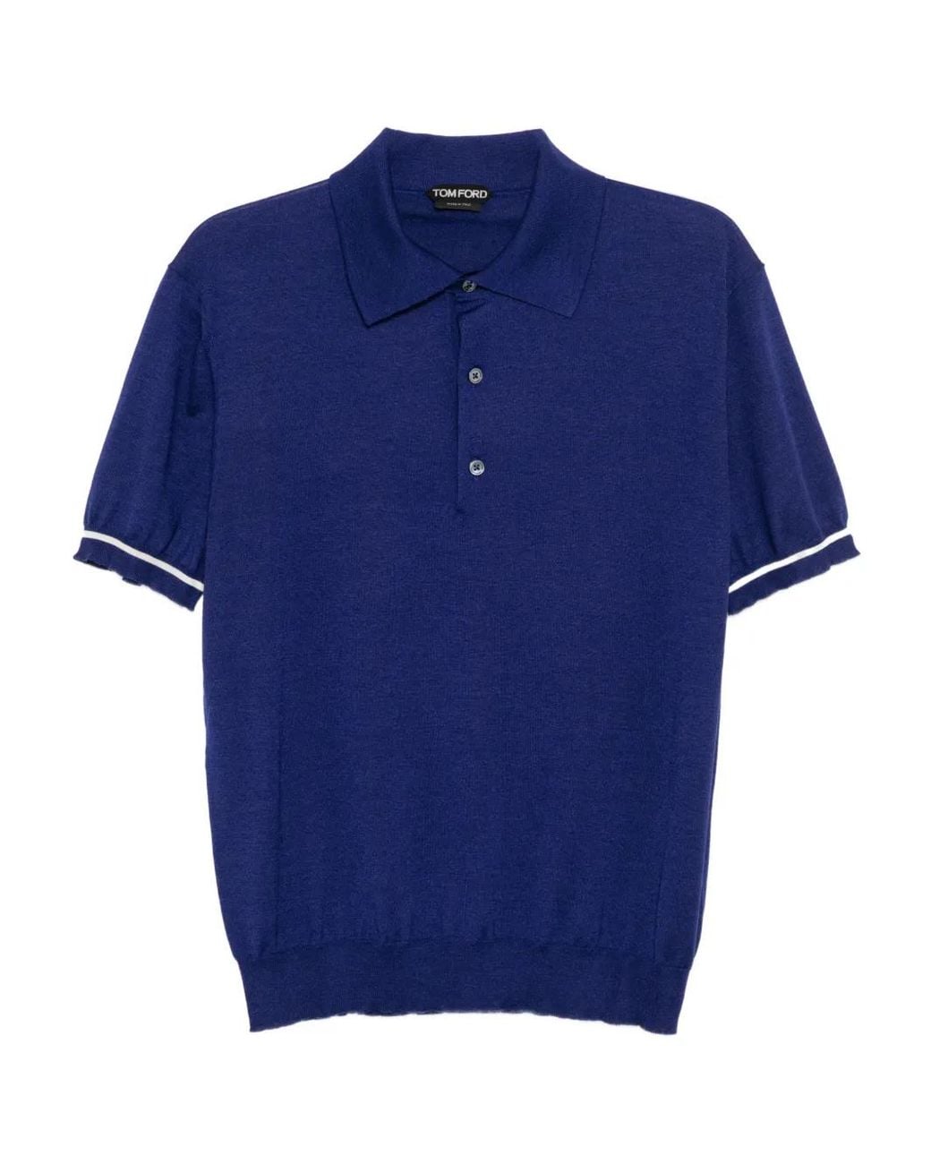 Tom Ford Blue Contrast Piping Cashmere Silk Polo for men