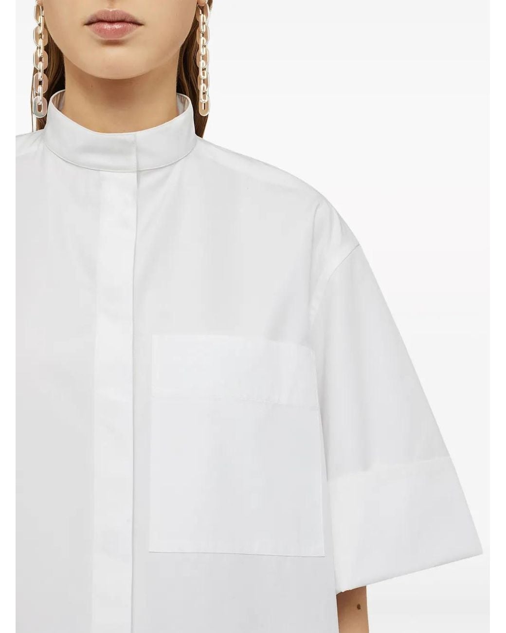 Jil Sander White Band-Collar Cotton-Poplin Shirt