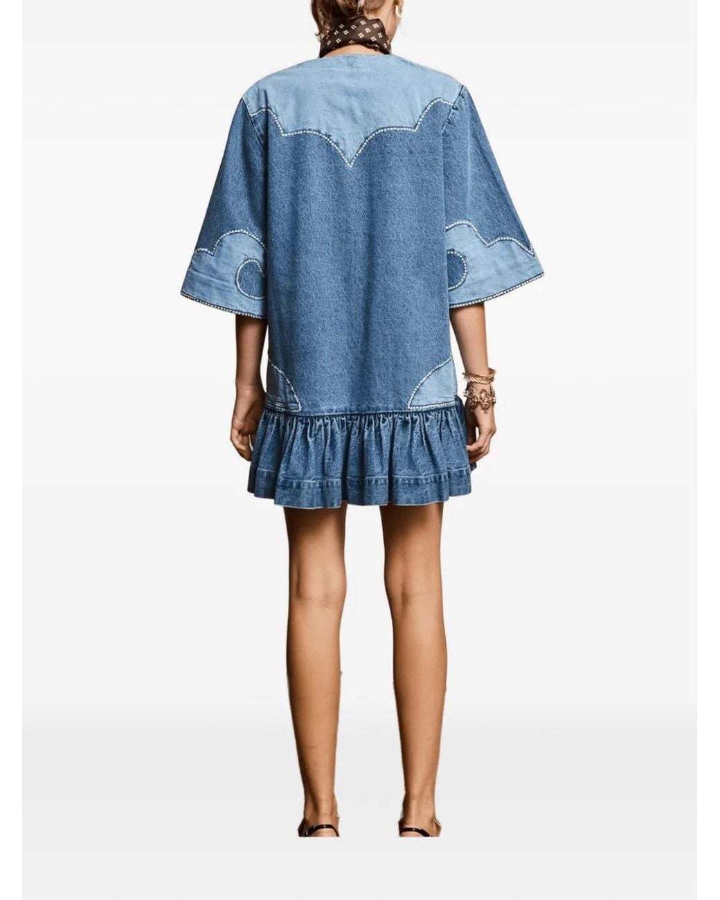 ALÉMAIS Blue Jesse Ruffled Patchwork Mini Dress