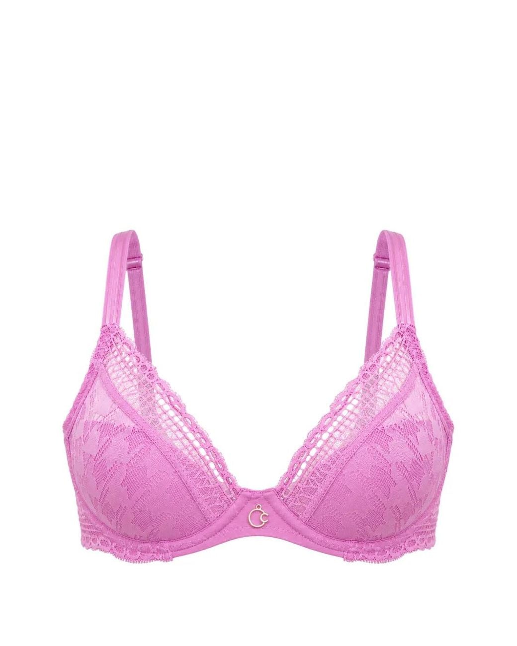 Chantelle Pink Houndstooth-Lace V-Neck Bra